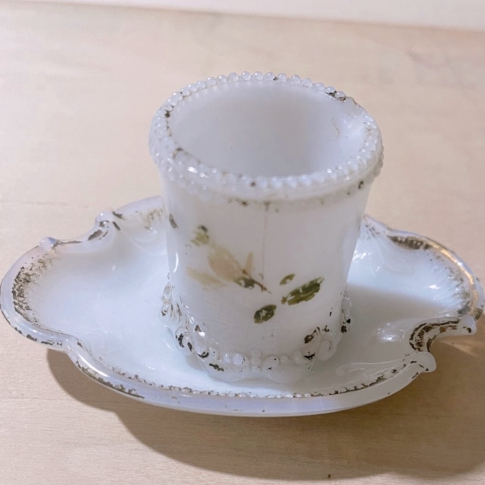 Antique Dithridge Victorian era milk glass vanity set